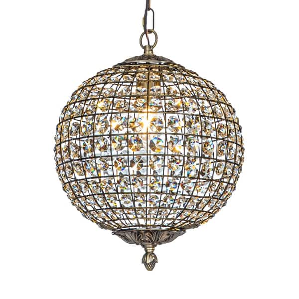 slide 14 of 14, 1/3-Light Retro Antique Gold Crystal Globe Chandelier Small Sphere Pendant Light - Antique Gold W:11.8"