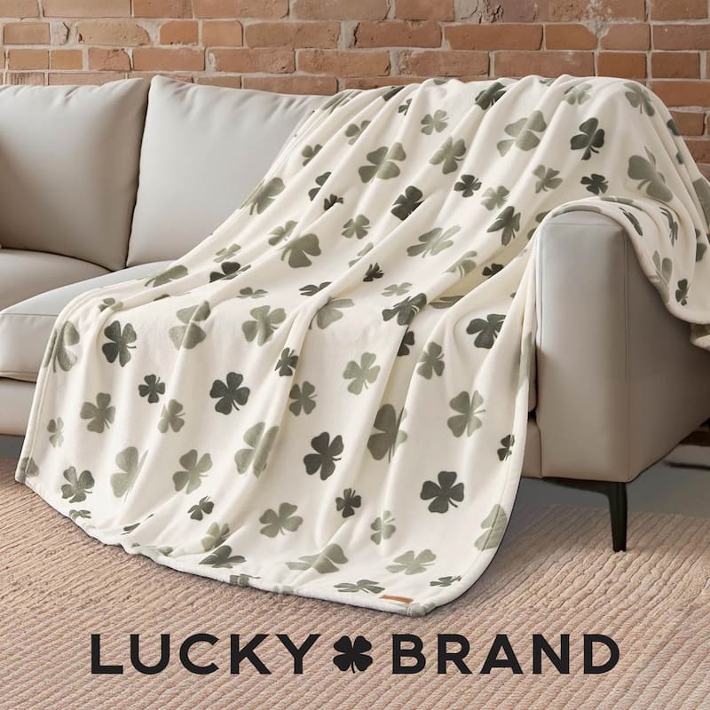 Lucky Brand Lucky Clovers Plush Throw Blankets