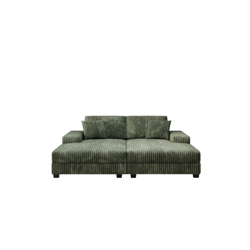 Convertible Combination Corduroy Sofa, Green, Wood Frame, 80x61x33 Inches