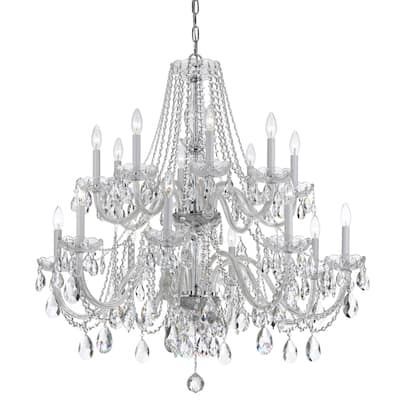 Traditional Crystal 16 Light Clear Swarovski Strass Crystal Chandelier - 37'' W x 34'' H