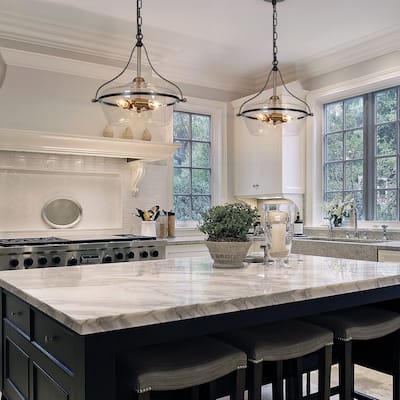 Zelena Modern Farmhouse Black Gold Chandelier 3-Light Glass Pendant Light for Kitchen Island Dining Room