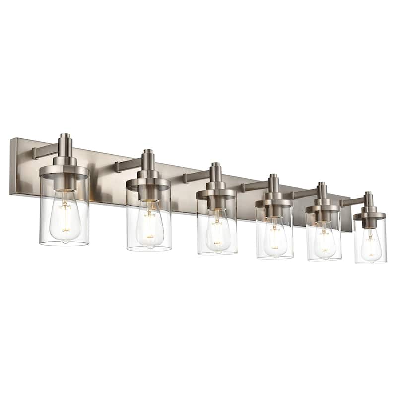 Modern Bathroom Lights with Clear Shape - 6-Lights - Brushed Nickel