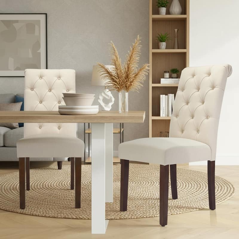 RENEWLINE Tufted Parsons Dining Side Chairs ,Upholstered Fabric Dining Chairs Kitchen Chairs with Padded Seat(Set Of 2) - Beige