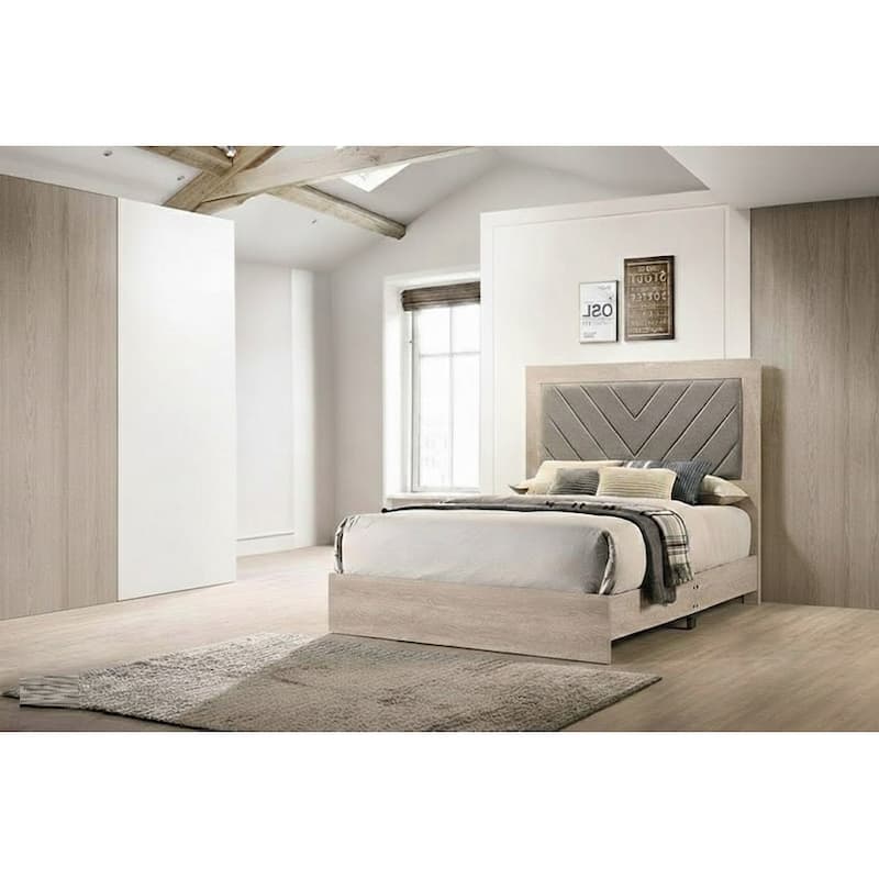 Modern Style Bed Set 1pc Padded Headboard Tapered Legs Cream Finish Bedroom Furniture