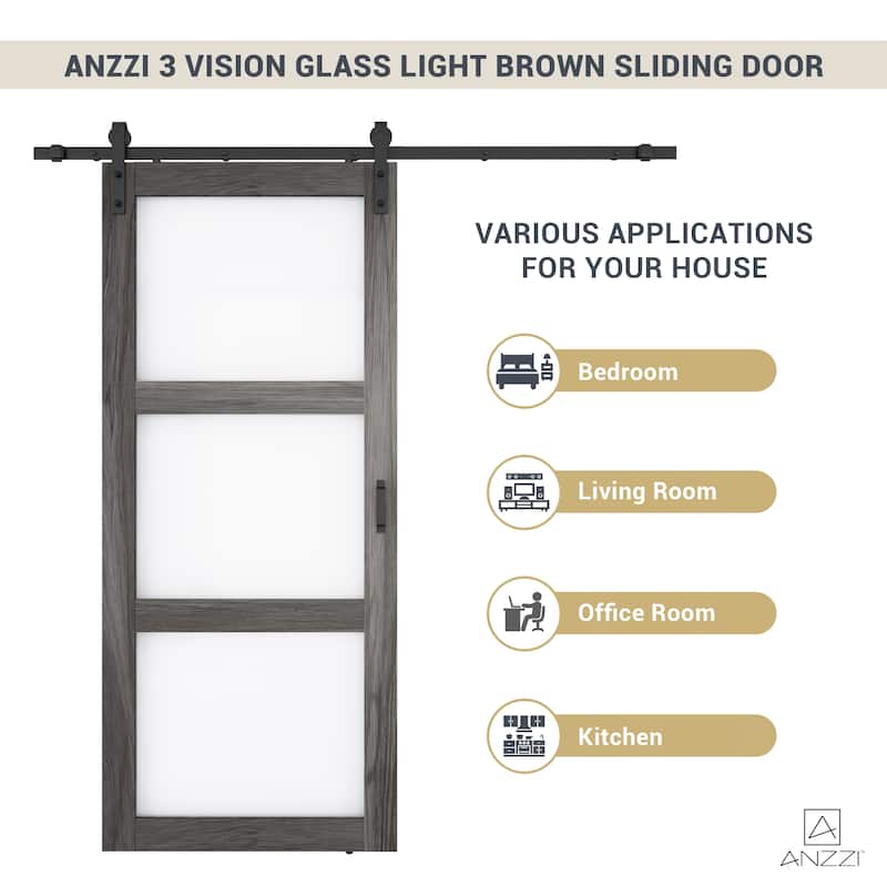 ANZZI 3 Vision Glass Durable Construction Sliding Door with Hardware Kit