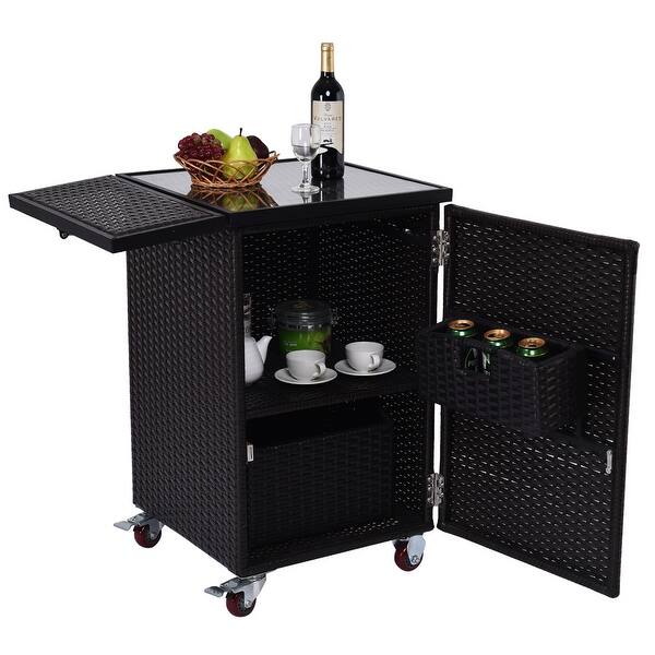 Shop Gymax Rattan Wicker Kitchen Trolley Cart Patio Roller Dining