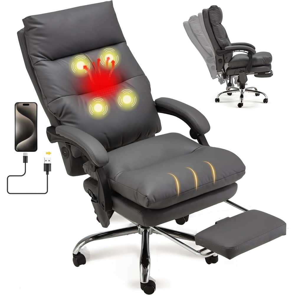 4/6-Point Massage Office Chair, Ergonomic Reclining Desk Chair, Retractable Footrest & Adjustable Armrests, Multiple options