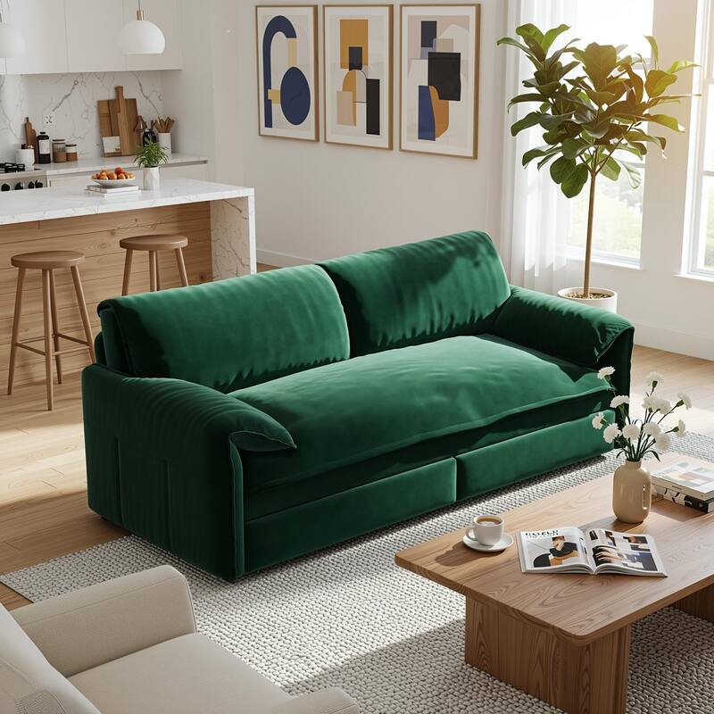 Homy Casa 3-in-1 Convertible Sofa Bed Queen Size Futon with Storage, Living Room, Bedroom, Christmas Gift - Green