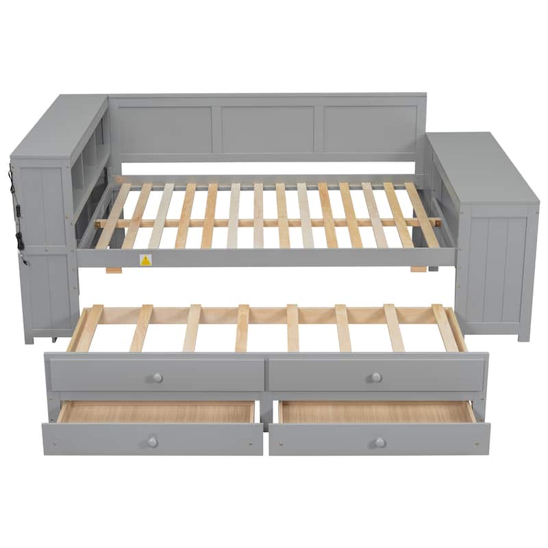 Full Size Daybed with Trundle, Drawers, LED Shelves and Charging Station by Harper&Bright Designs
