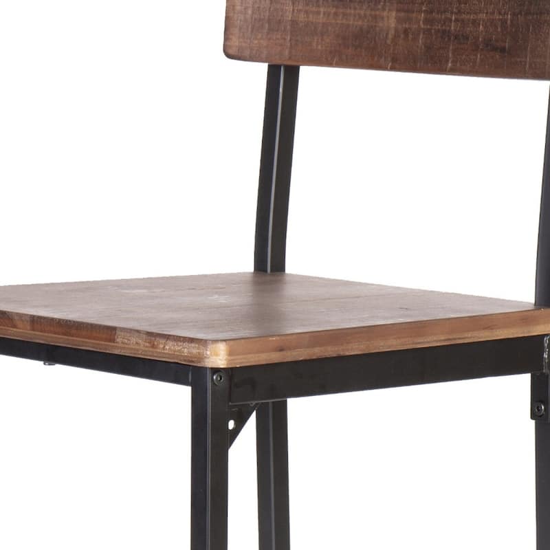 Set of 2 Counter Height Bar Chairs Brown Wood Seat Black Metal Frame 25 Inch - 14.5” x 15” x 36”