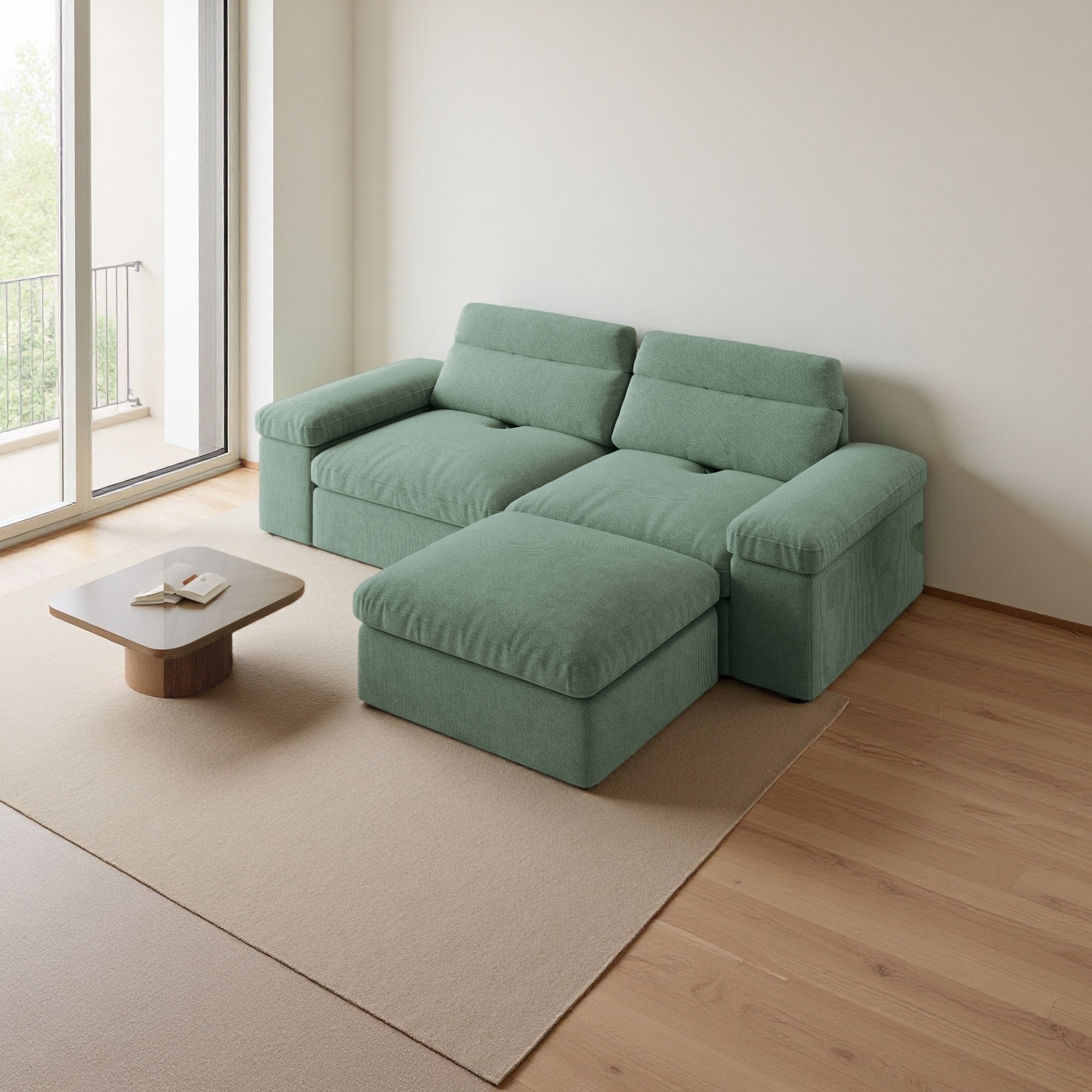 82.7" Linen Blend Modular Sectional Sofa with Adjustable Backrest and Built-in Storage (3-Seater)