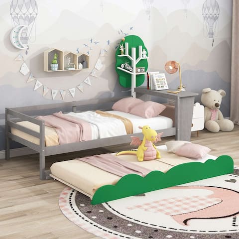 Daybed with Desk, Green Tree Shape Shelves and Trundle