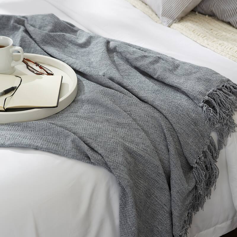 DII Soft Denim Blue Chenille Throw