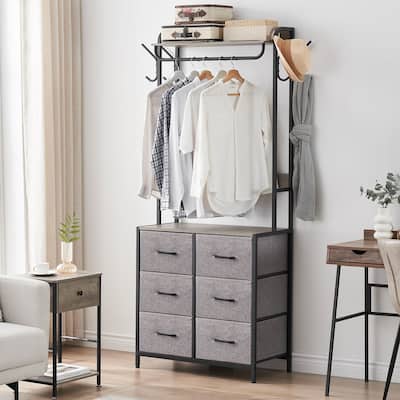 Clothes Rack Storage Organizer with 4 Drawers and Wooden Top Garment Rack