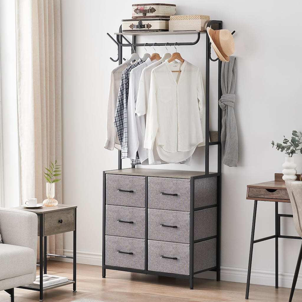 Clothes Rack Storage Organizer with 4 Drawers and Wooden Top Garment Rack