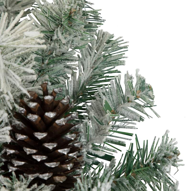 Flocked Pine Blue Silver Ornaments Artificial Christmas Wreath 24"
