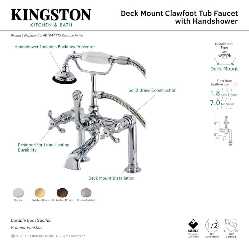 Kingston Brass French Country Deck Mounted Clawfoot Tub Filler Trim - Polished Chrome