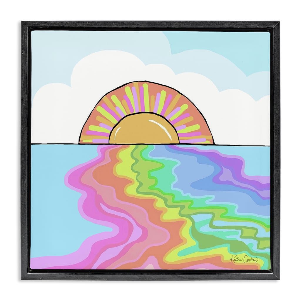 Stupell Swirling Rainbow on Sea Surface Framed Floater Canvas Wall Art Design By Katie Conley