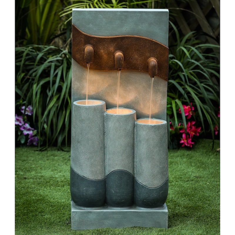 Resin Modern Pots Outdoor Patio Fountain with Lights - 35.63" H x 16.54" W x 8.06" D