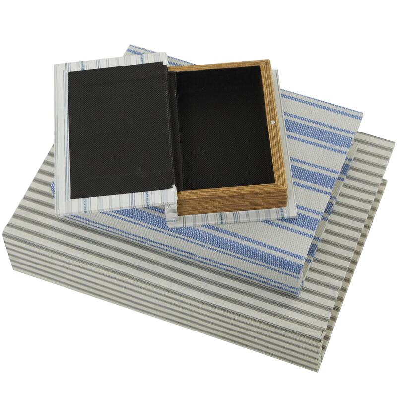 Faux Storage Book Decorative Box - Set of 3 Dark Brown, Gray, Cream, Beige, Multi Colored, Blue, White - Roche River Decor