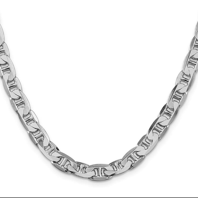 Curata 925 Sterling Silver Rhodium 7mm Flat Mariner Anchor Chain Necklace for Men