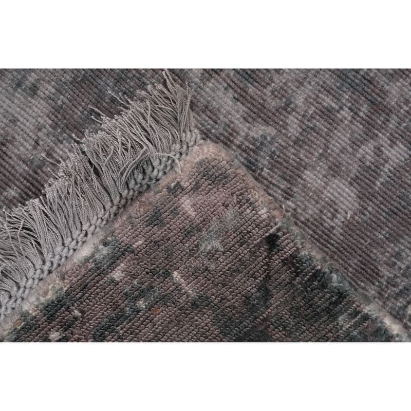 Hand Knotted Oriental Viscose Silk Carpet Modern All-Over Greys & Charcoal Abstract Area Rug - 8' 0'' X 4' 11''
