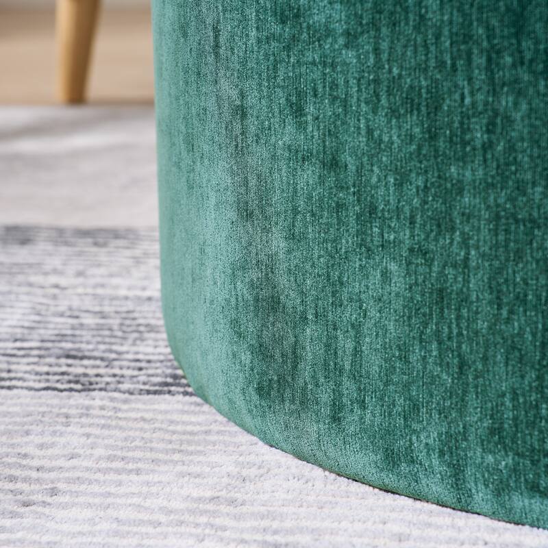 Roomfitters 2-Piece Round Chenille Storage Ottoman Set with Drum-Shaped Stool and MDF Top, Hidden Compartment