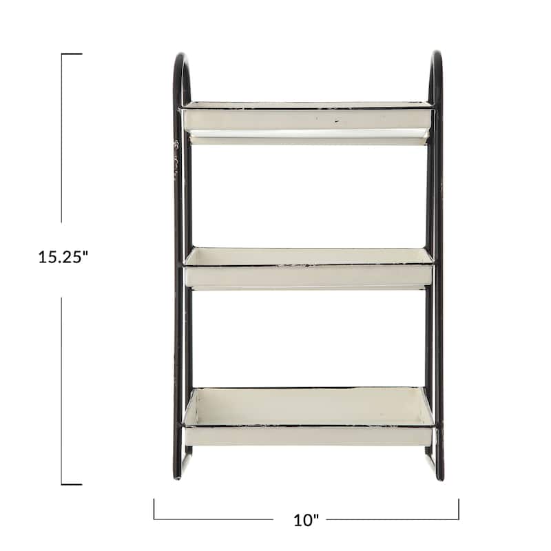 Heavily Distressed White 3-Tier Metal Tray with Black Frame and Rim
