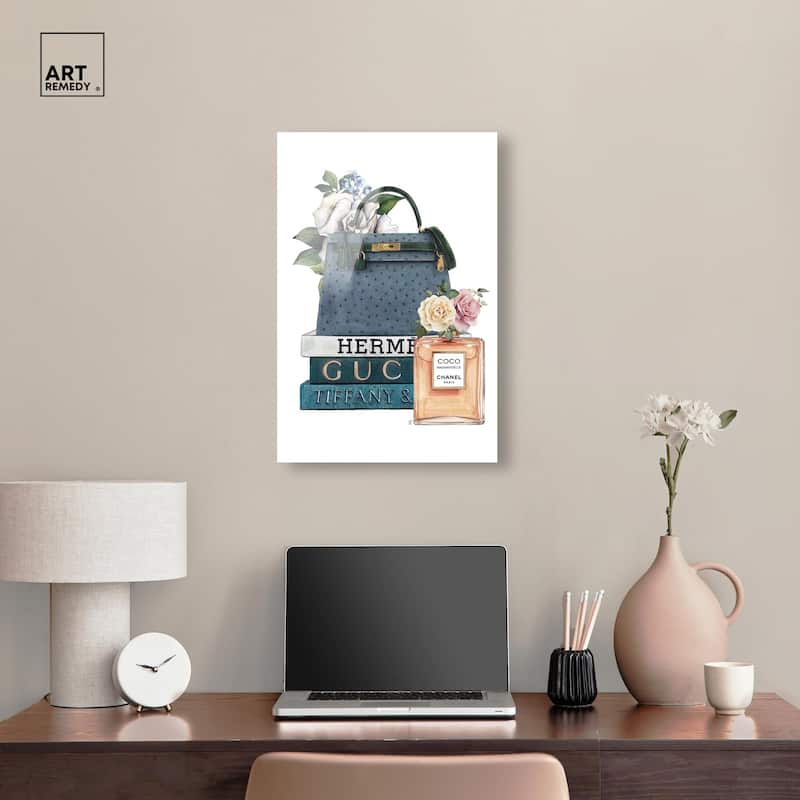 Books and Coco Orange Acrylic by Art Remedy, Ready to Hang