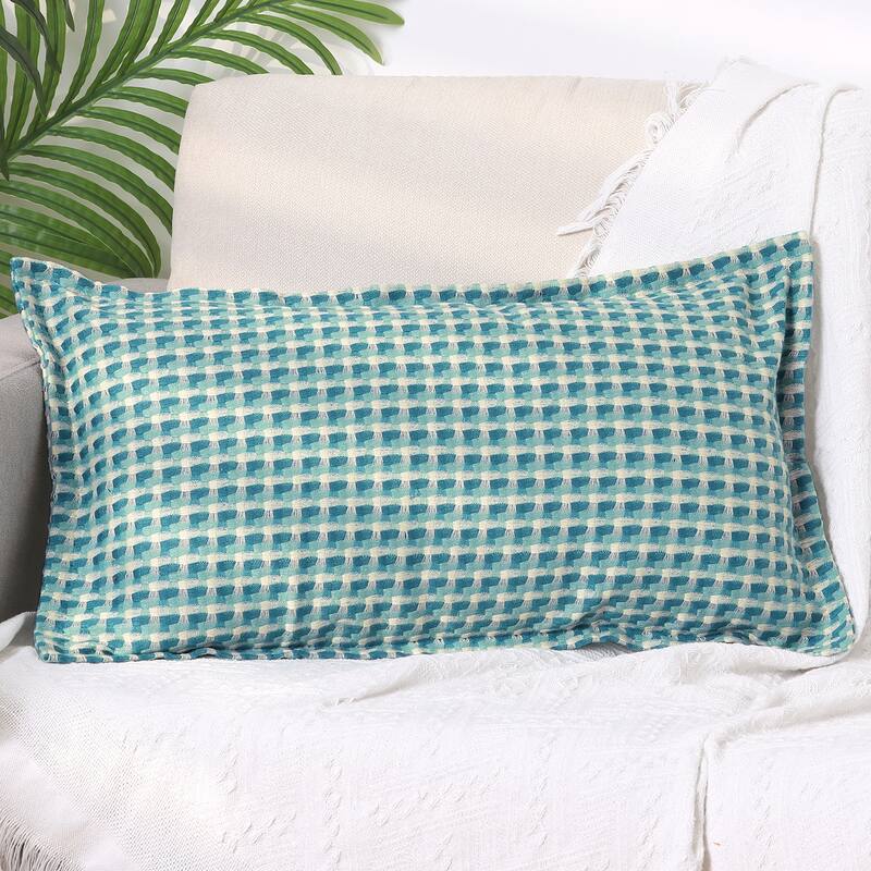 Plaid Throw Pillow Covers Decorative Pillow Cases Retro Cushion Covers - Blue Grid - 12 x 20 Inch