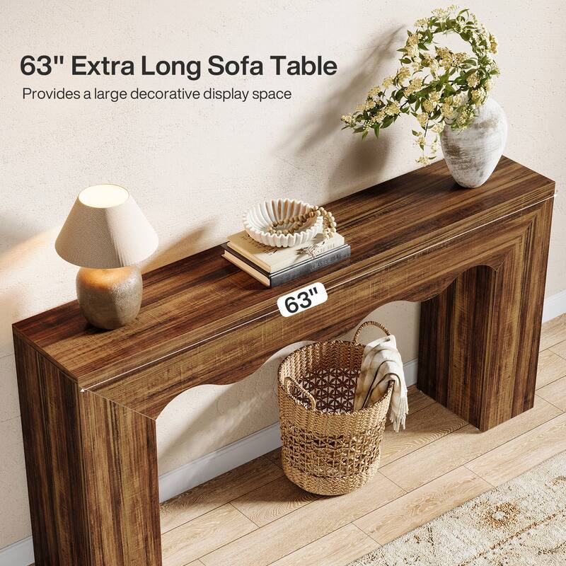 63” Farmhouse Console Table, Brown Entryway Table with Storage - 63" x 11.81"