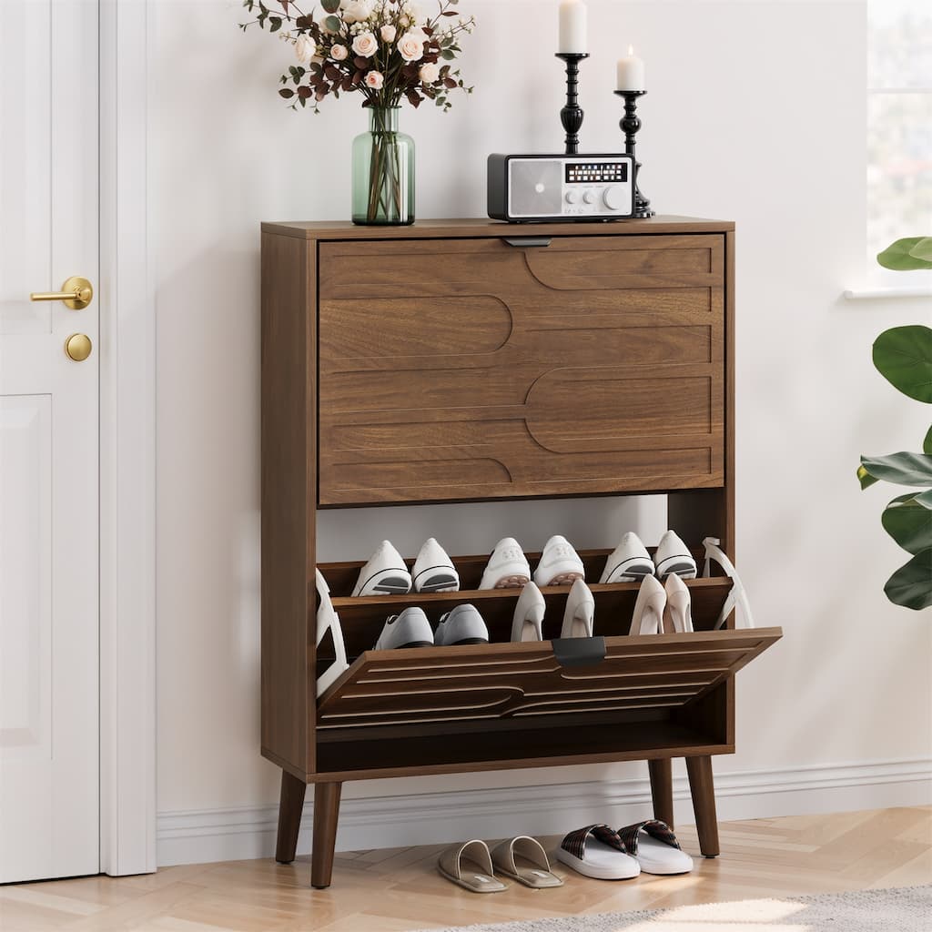 Medieval Modern Independent 23.62-inch Walnut Shoe Storage Cabinet