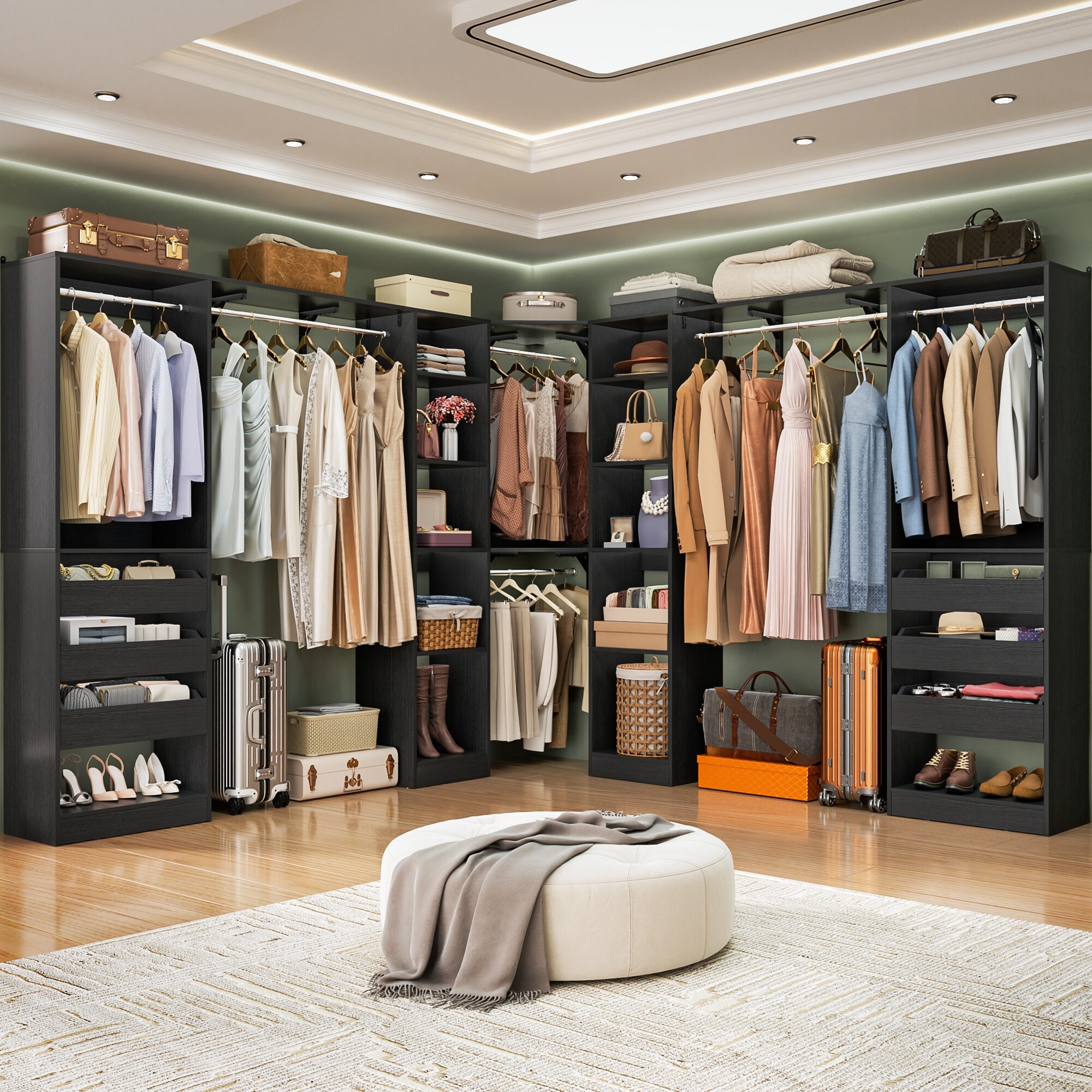 99''-159'' Freestanding Corner Closet System Set, Reversible