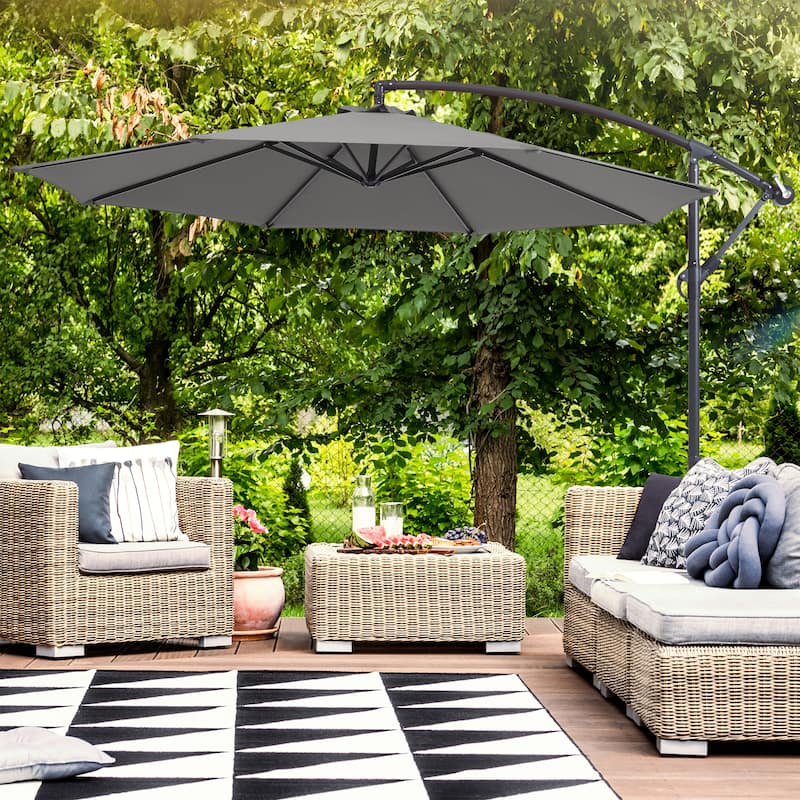 BONOSUKI 10ft Patio Umbrella,Hanging Market Umbrellas w/Tilt Adjustment - Light Gray