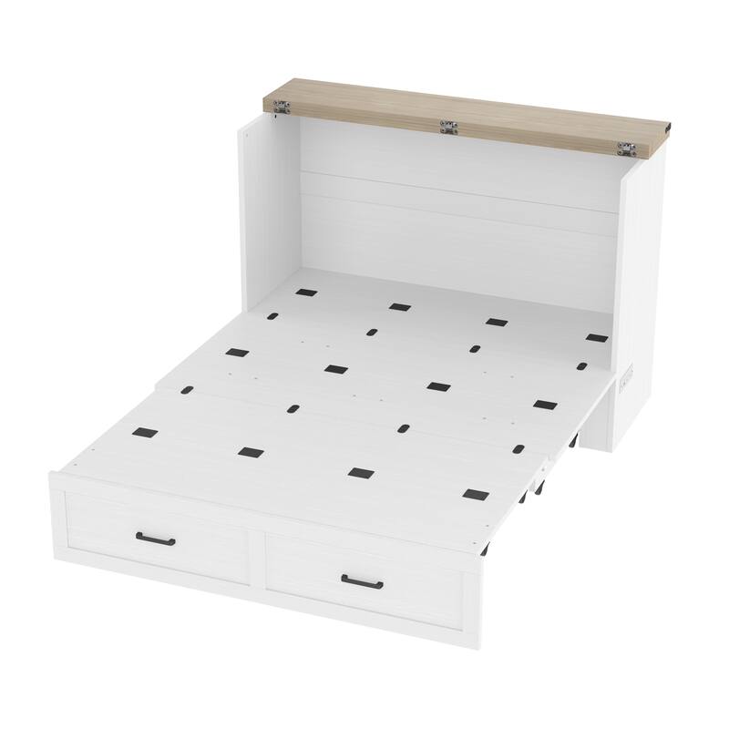 Queen Size Foldable Platform Bed with Charging Station and Storage Drawer, Ideal for Small Spaces