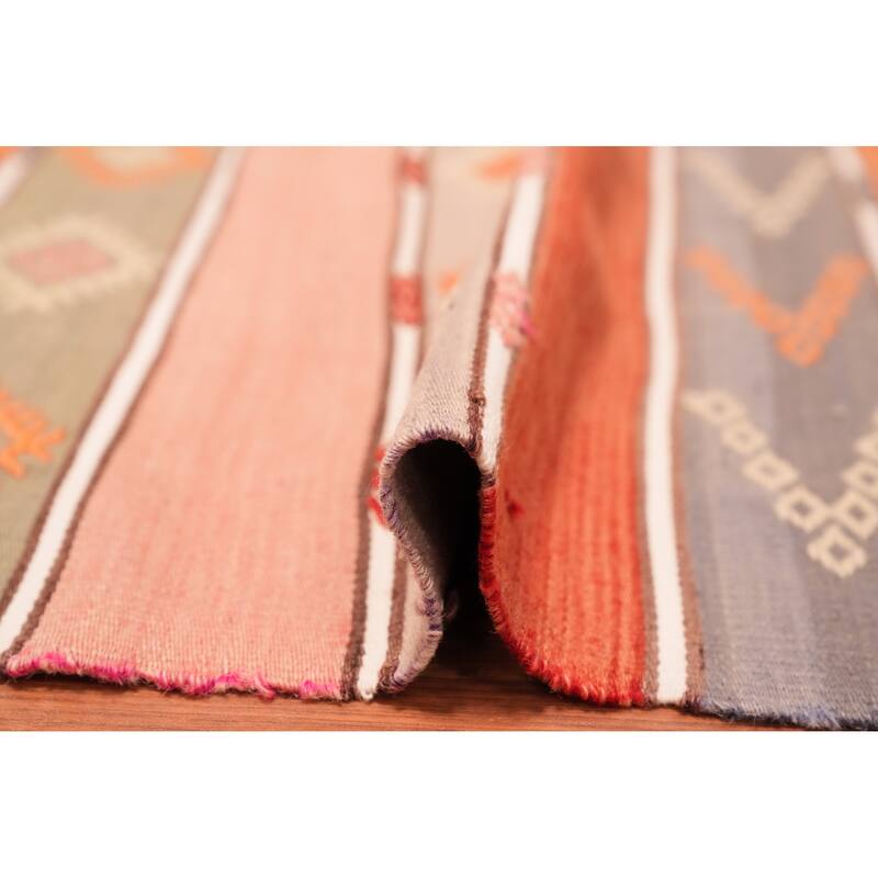 Hand Woven Oriental 100% Wool Carpet Southwestern Tribal Oranges & Rust Kilim Runner Rug - 8' 6'' X 4' 0''