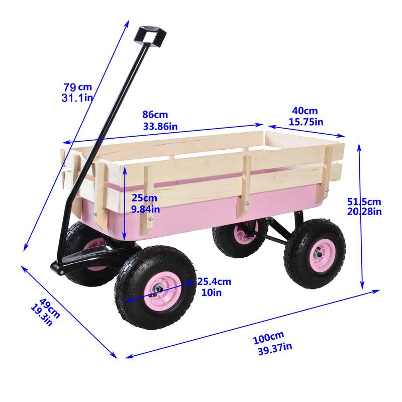 All-Terrain Outdoor Garden Wagon - Wood Railing & Air Tires for Heavy Pulling