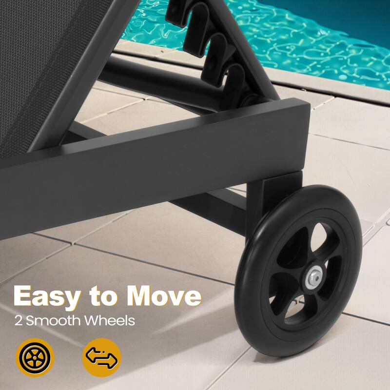 Outdoor Patio Aluminum 5-Position Adjustable Chaise lounge Chairs with Wheels