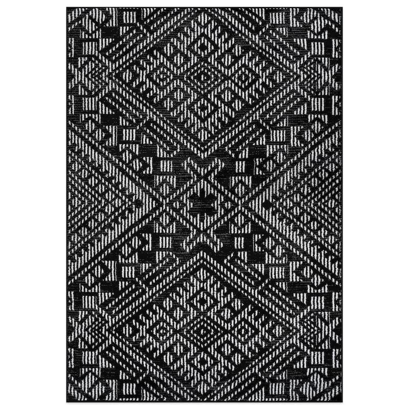 Black Ivory Tribal Pattern Stylish and Durable Area Rug