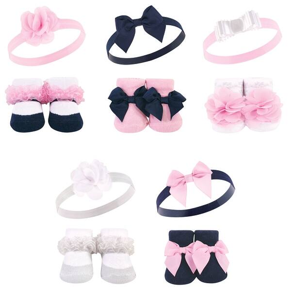 slide 1 of 1, Hudson Baby Girl Headband and Socks Giftset, Navy White, One Size - Navy White 10-Pack Navy White 10-Pack - One Size