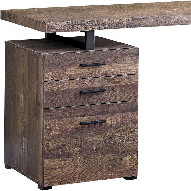 Wood Computer Desk with Drawers and Metal Pedestal Base