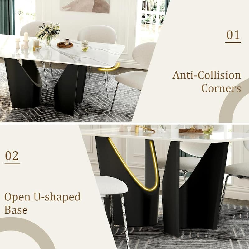 71 inch White Sintered Stone Dining Table with Black Base