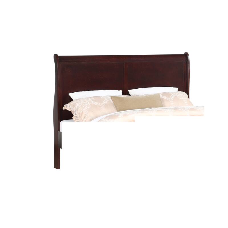 Brown Cherry Finish Queen Size Panel Sleigh Bed Solid Wood Furniture