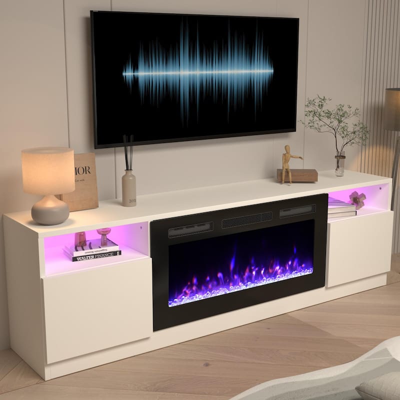 36'' Electric Fireplace TV Stand, Entertainment Center & TV Console for TVs up to 80'', Modern Fireplace Heater for Living Room