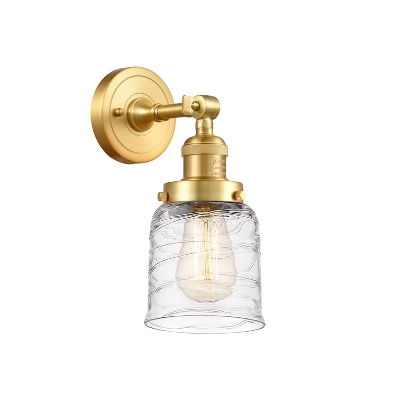 Innovations Lighting 203-10-5 Bell Sconce Bell 10" Tall Wall Sconce - Satin Gold / Deco Swirl