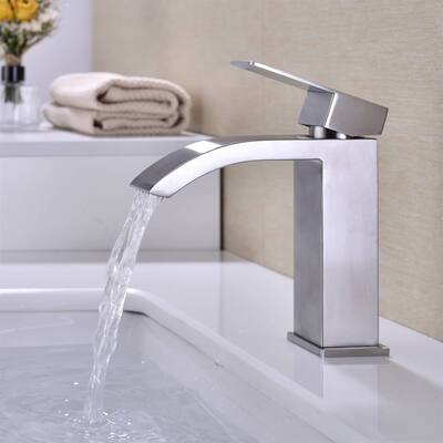 Waterfall Bathrom Sink Faucet Single Handle Brushed Nickel Bathroom Faucet One Holes Modern Stainless Steel Vanity Basin Taps