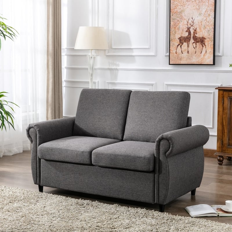 57.9" Pull Out Sofa Bed Loveseat Sleeper with Twin Size Memory Mattress and Two USB Ports