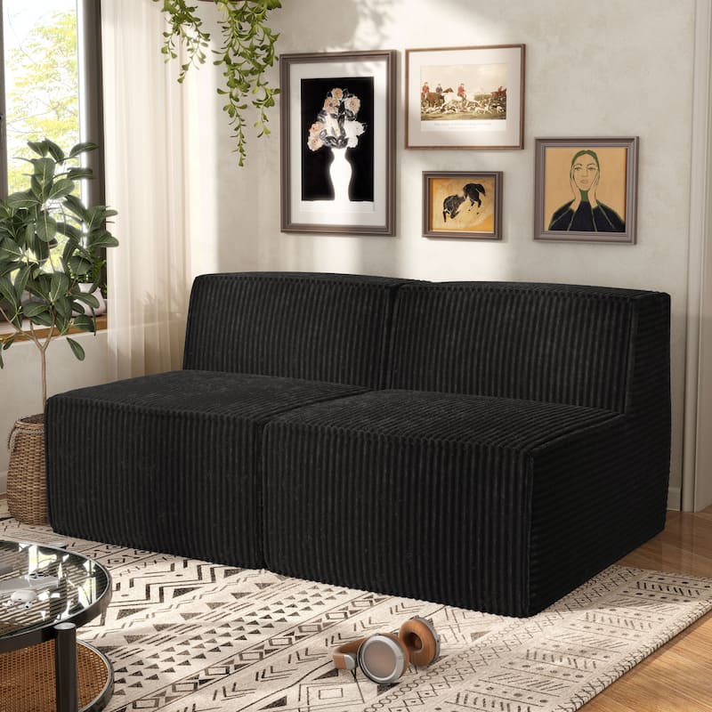 Furniture of America Navir Modern 2-Piece Chenille Foam Modular Loveseat