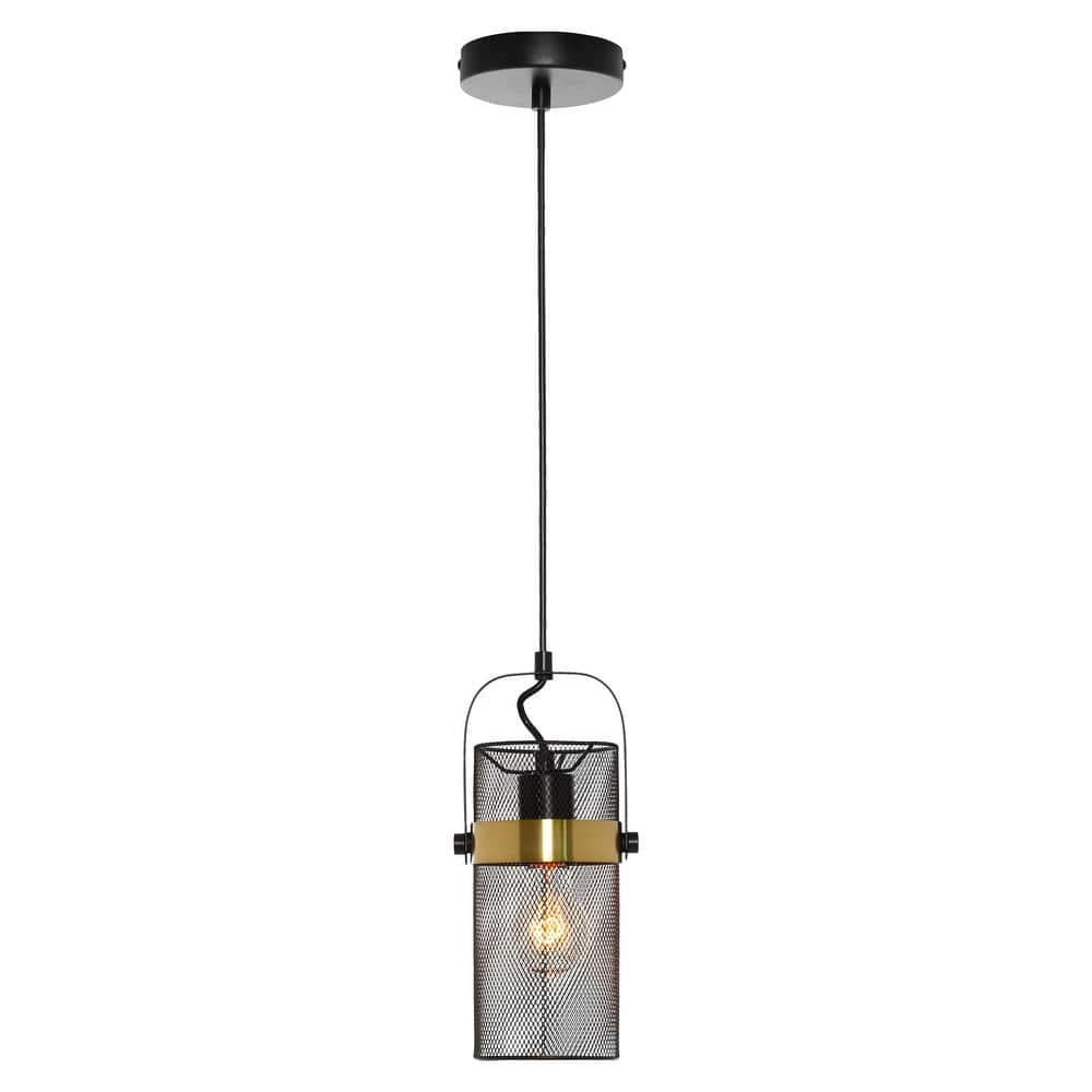 Alan River of Goods Black and Gold Metal Mesh Drum Shade 5.25-Inch Pendant Light - 5.25" x 5.25" x 13/61"