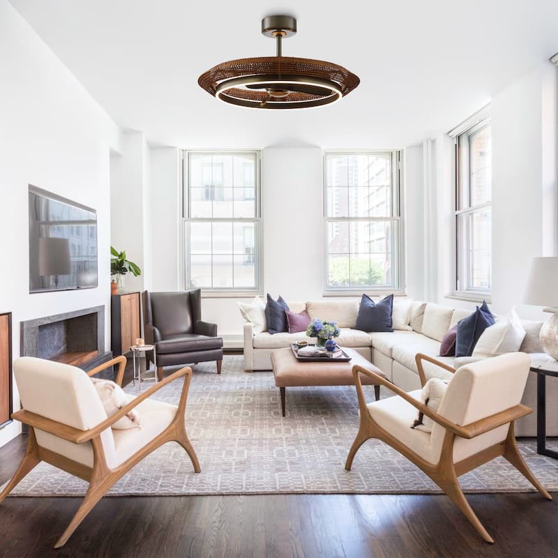 33" Coastal Rattan Fandelier Bladeless LED Ceiling Fan with Light and Remote